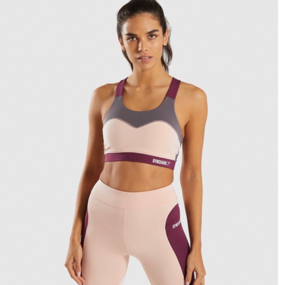 Gymshark Illusion Sports Bra - Dark Ruby/Blush Nude/Slate Lavender - Small
